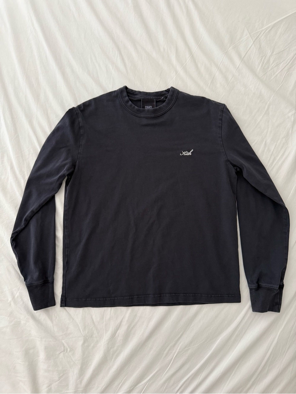 Kith Long-Sleeve Crewneck Shirt in Navy with White Script Logo